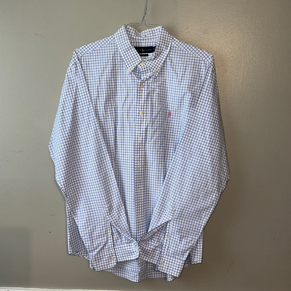 Ralph Lauren Slim Fit XXL button up‎ Dress Shirt blue white checked